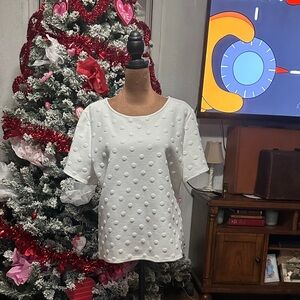 W5 White Textured Short Sleeve Top